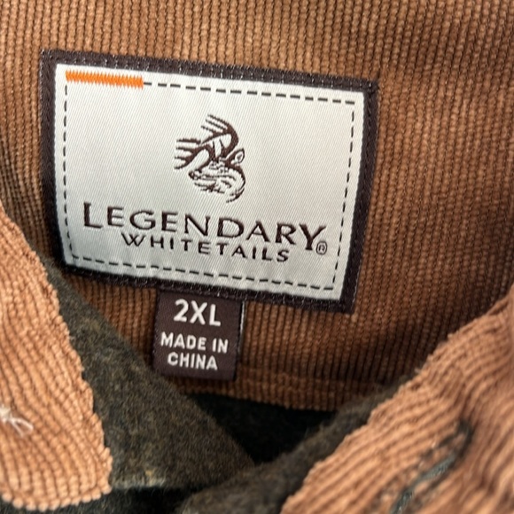Legendary Whitetails Dark Green XXL warm Button Down w Corduroy Accents - Picture 2 of 7